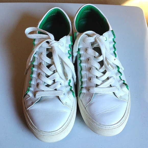 Tory Sport Shoes - Tory Burch Sport Ruffle Leather Low Top Sneakers Snow White Vineyard Green 8.5